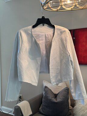 WHITE VEGAN LEATHER CROPPED BLAZER - SZ XL